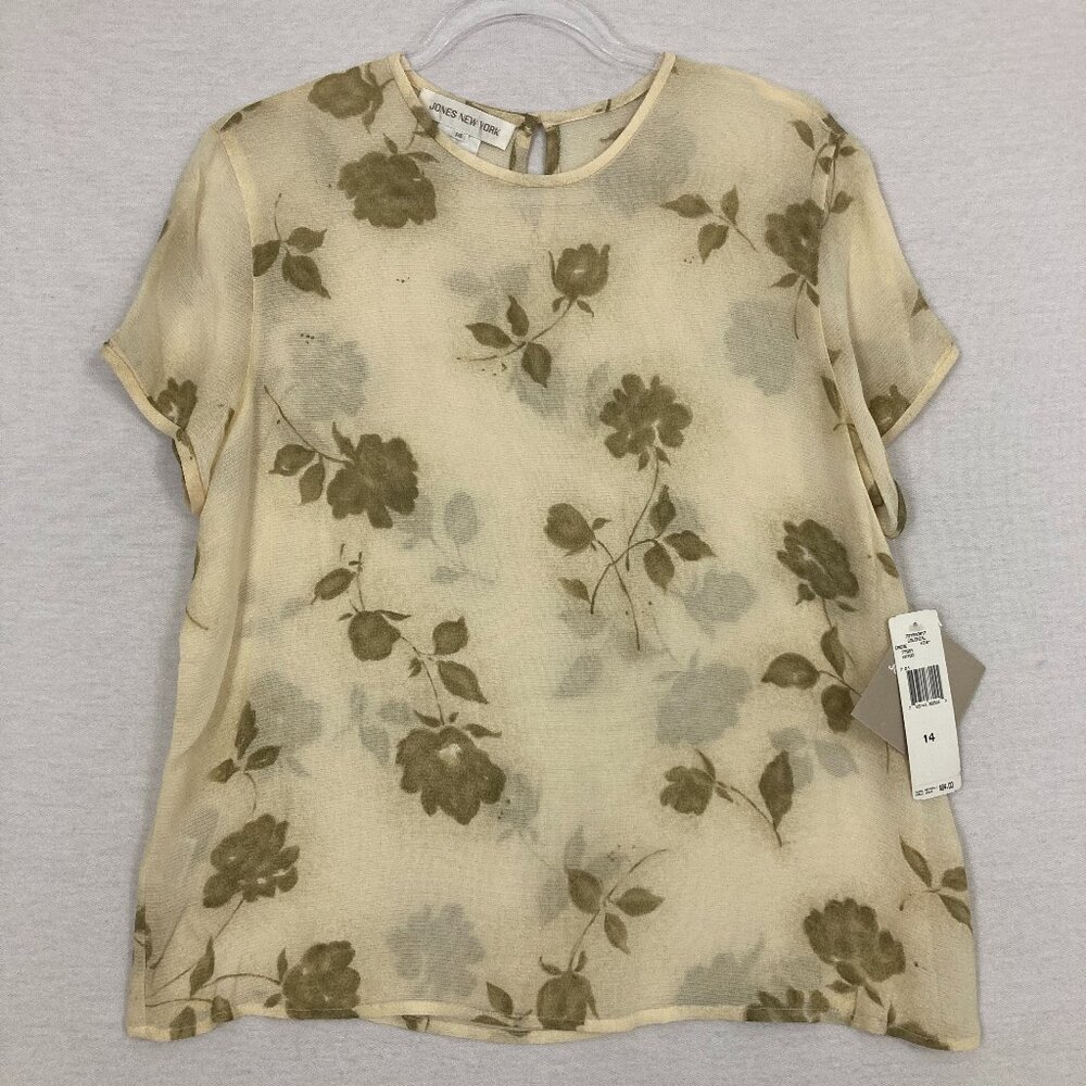 Jones New York Cream Floral Short Sleeve Blouse